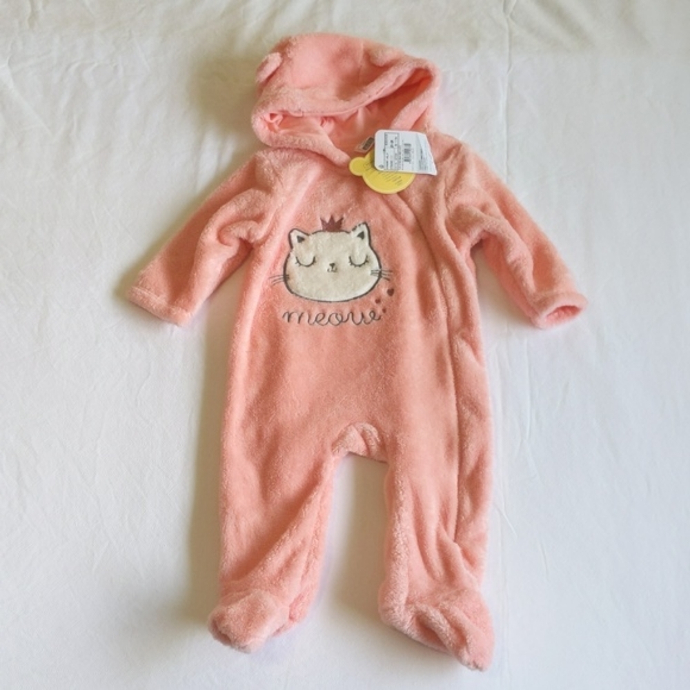 NEW lc waikiki fluffy peach kitten bunting suit 6-9 months baby girl